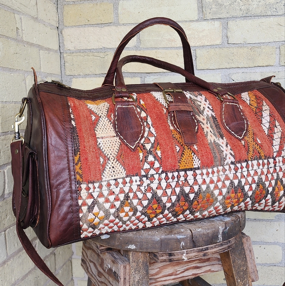 Handmade Leather & Kilim Duffel Bag